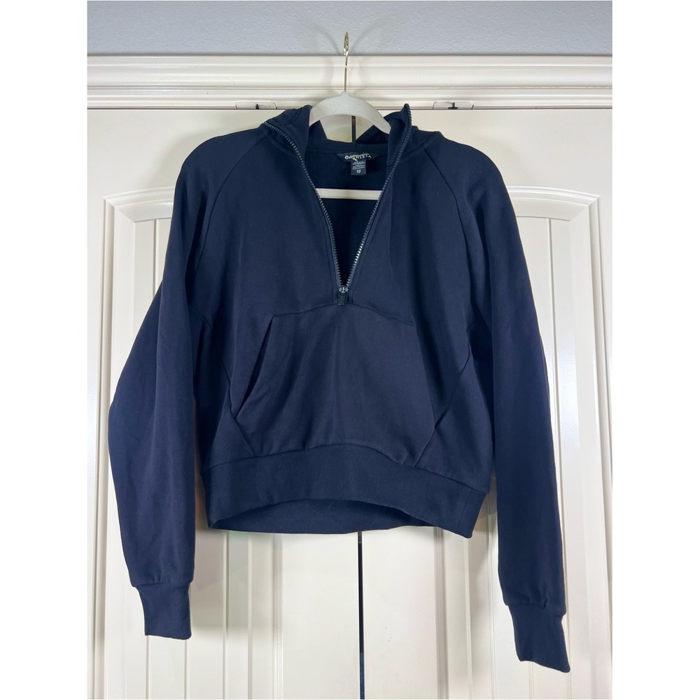 NWT Athleta Easy Forever Fleece‎ 1/2 Zip Hoodie Sweatshirt Black XS - Picture 4 of 11